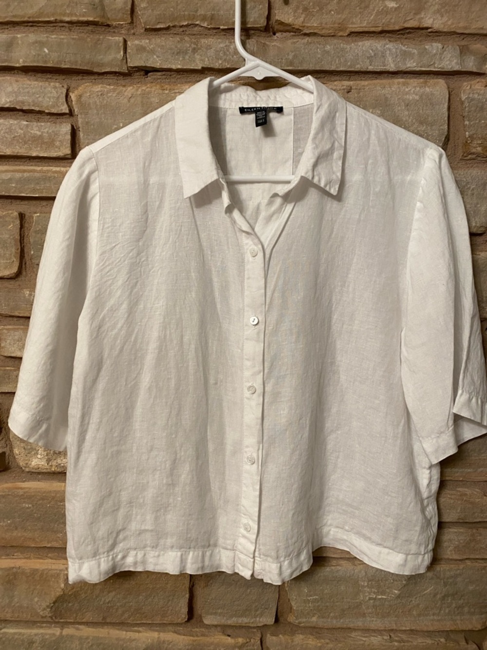 Eileen Fisher Classic Collar Elbow Sleeve Organic Linen Button-Up Shirt Size S - Picture 5 of 10
